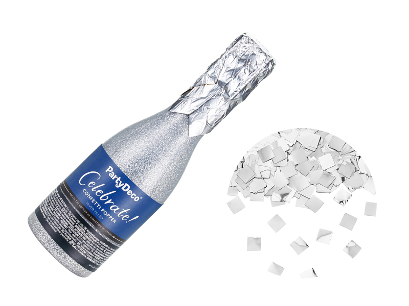 Bottle confetti cannon, 20.5 cm, silver