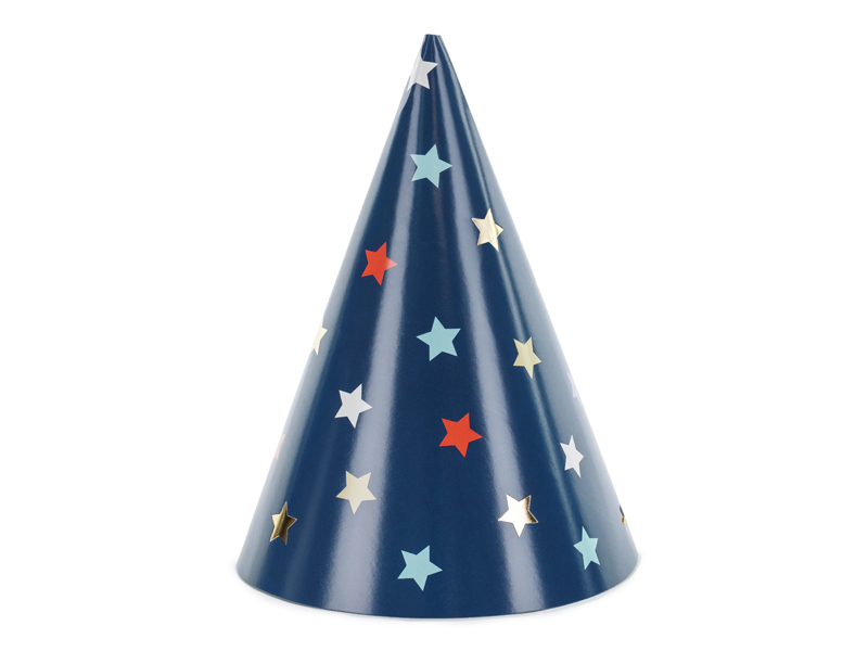 Party hats Stars, navy, 16 cm (6 pc.)