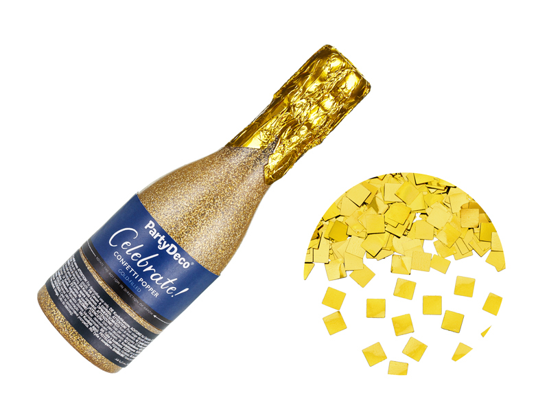 Bottle confetti cannon, 20.5 cm, gold